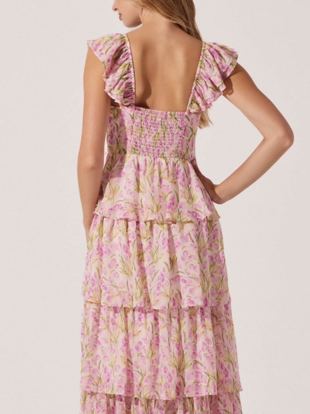 ASTR Floral Pink Tiered Maxi Dress - Picture 2 of 7